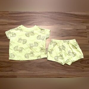 Cat & Jack Baby Boy Light Green Short Matching Set with Cat Print size 0/3M